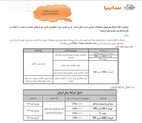 پیش‌فروش ۳ محصول سایپا + مهلت ثبت‌نام و جزییات