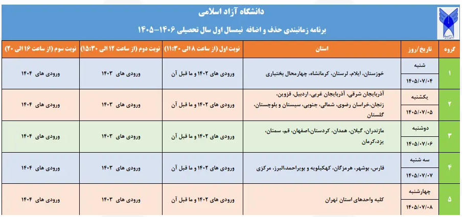 زمان حذف و اضافه دانشگاه آزاد از ۴ مهر آغاز میشود